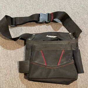 Husky Tool Belt Pouch 6-Pocket Black Pouch Adjustable Belt Buckle Tape Clip
